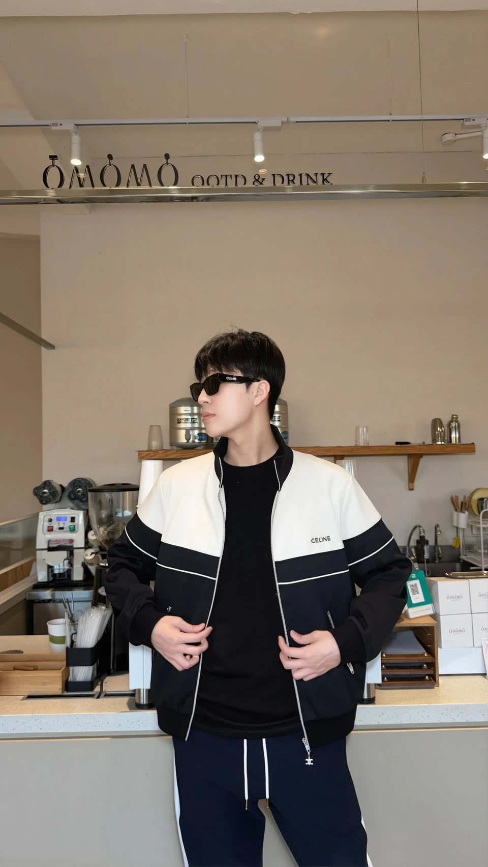 Celine 上下黑白拚色立領外套