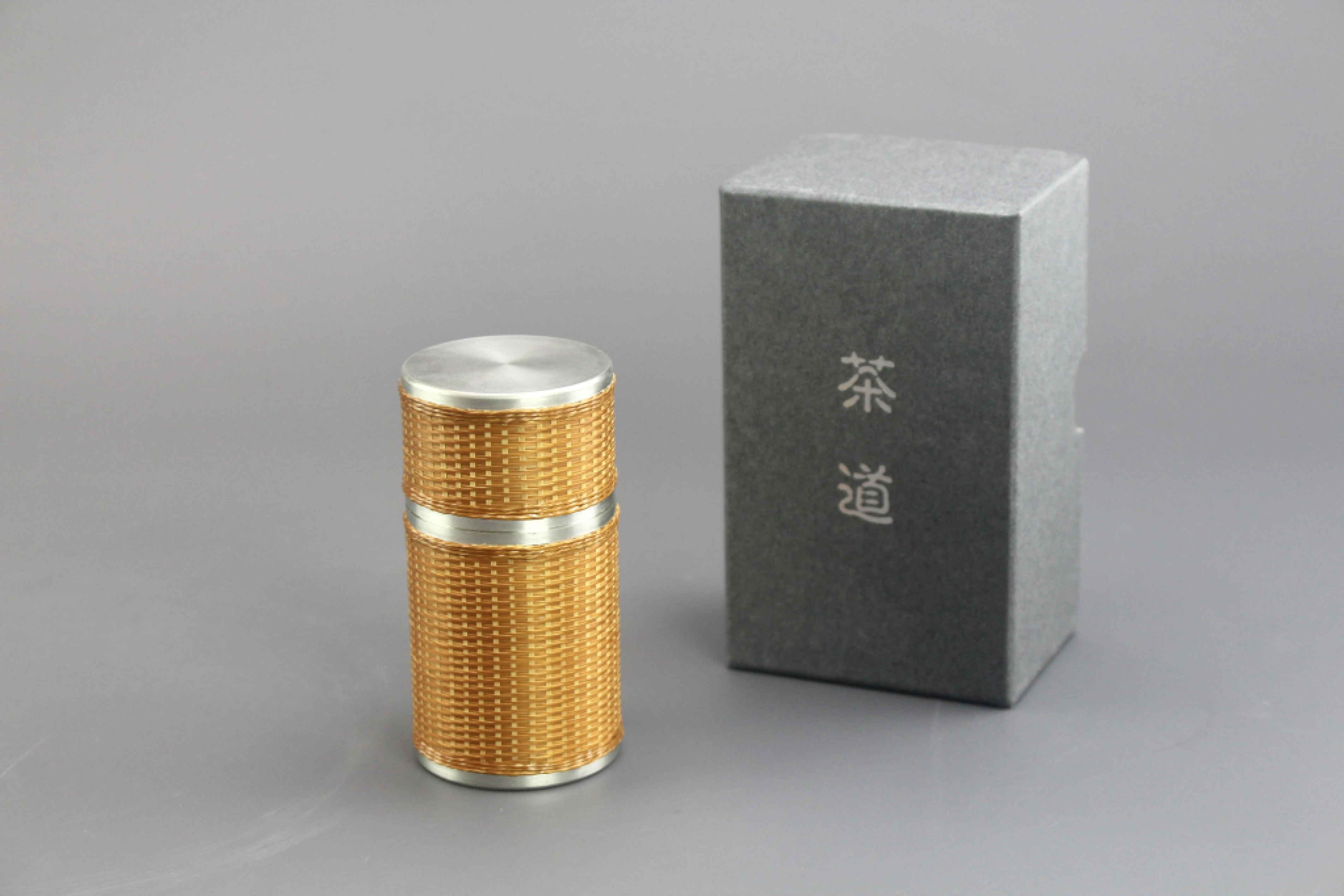 手工竹編迷你直筒1兩錫罐
