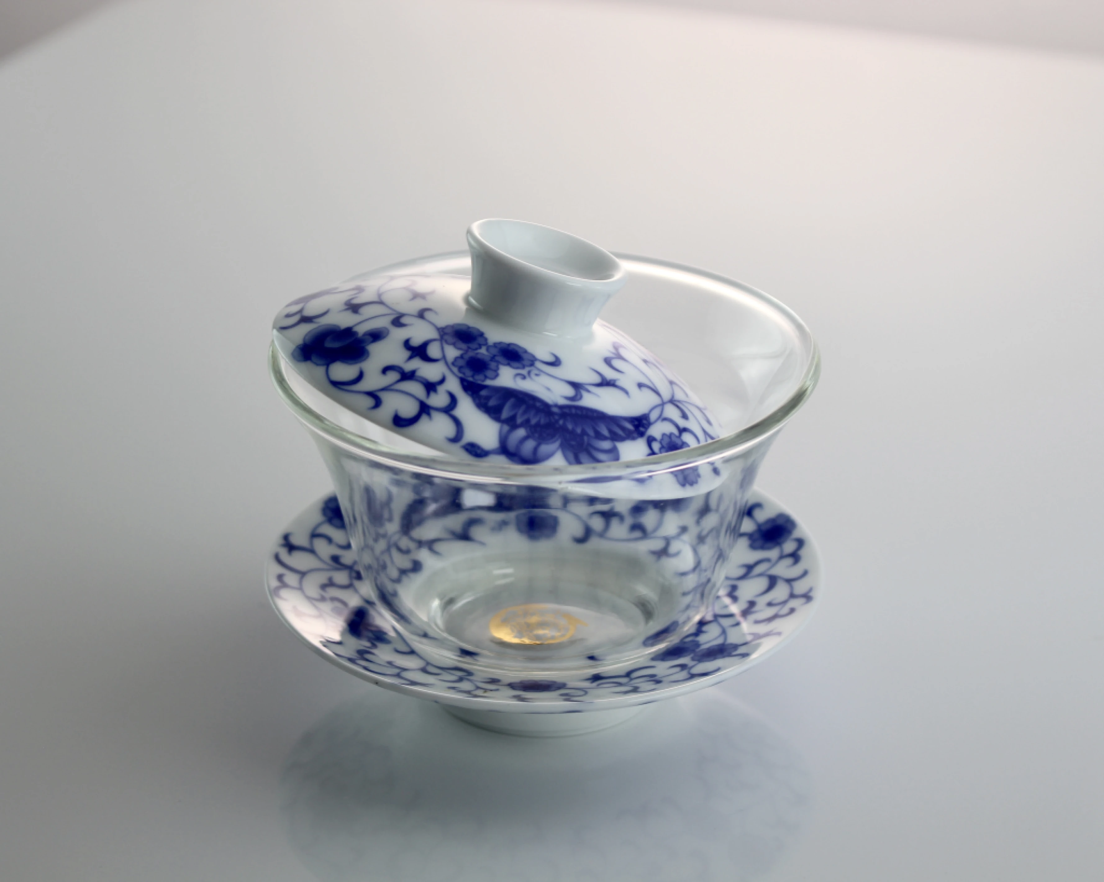 蝶舞青花玻璃三件蓋杯(160cc)