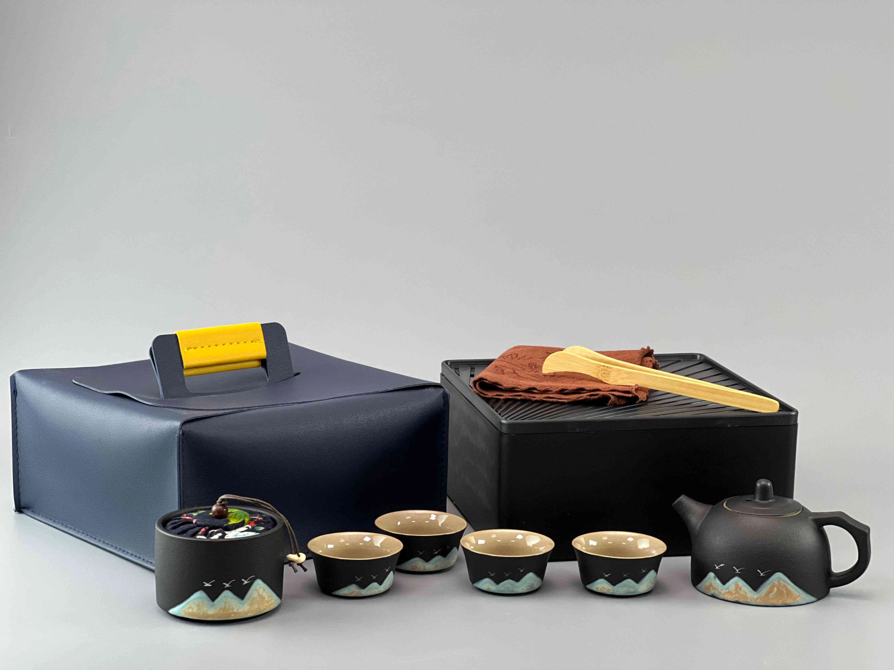 黑彩山水正把壺四方6入旅行組丞漢茶具｜茶具｜茶具批發