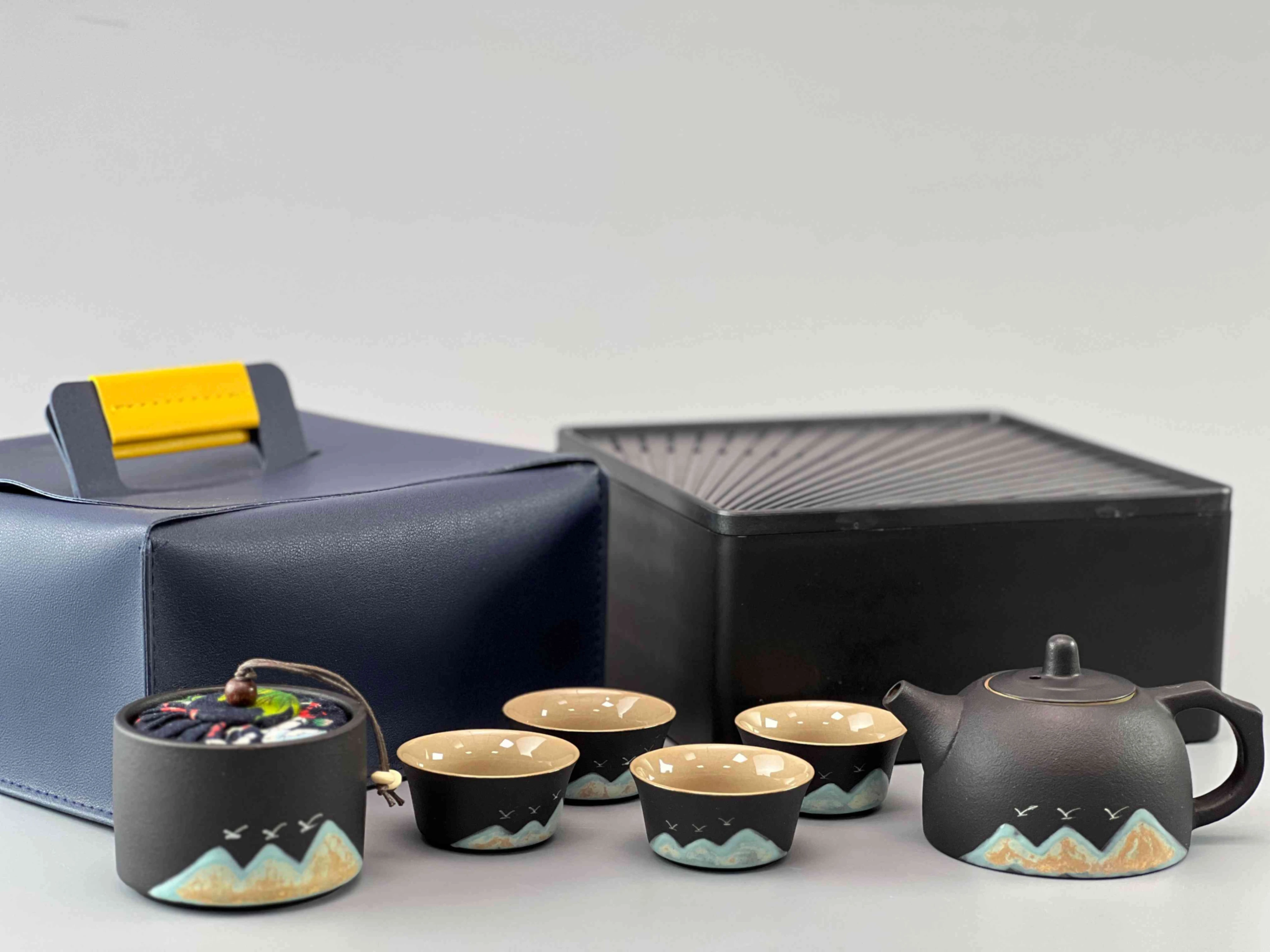 黑彩山水正把壺四方6入旅行組丞漢茶具｜茶具｜茶具批發