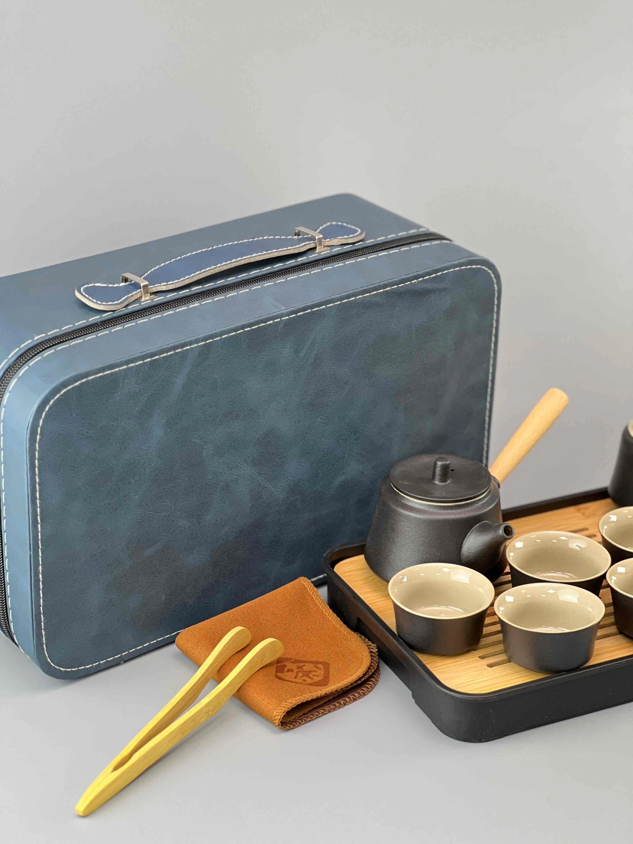 黑木柄側把壺10入長方旅行組丞漢茶具｜茶具｜茶具批發