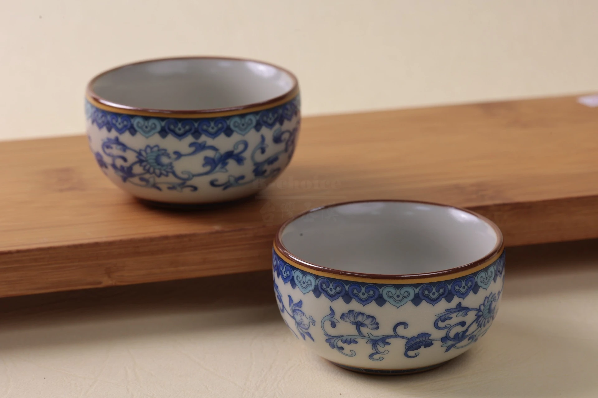 汝窯米黃青花圓富杯(40cc)