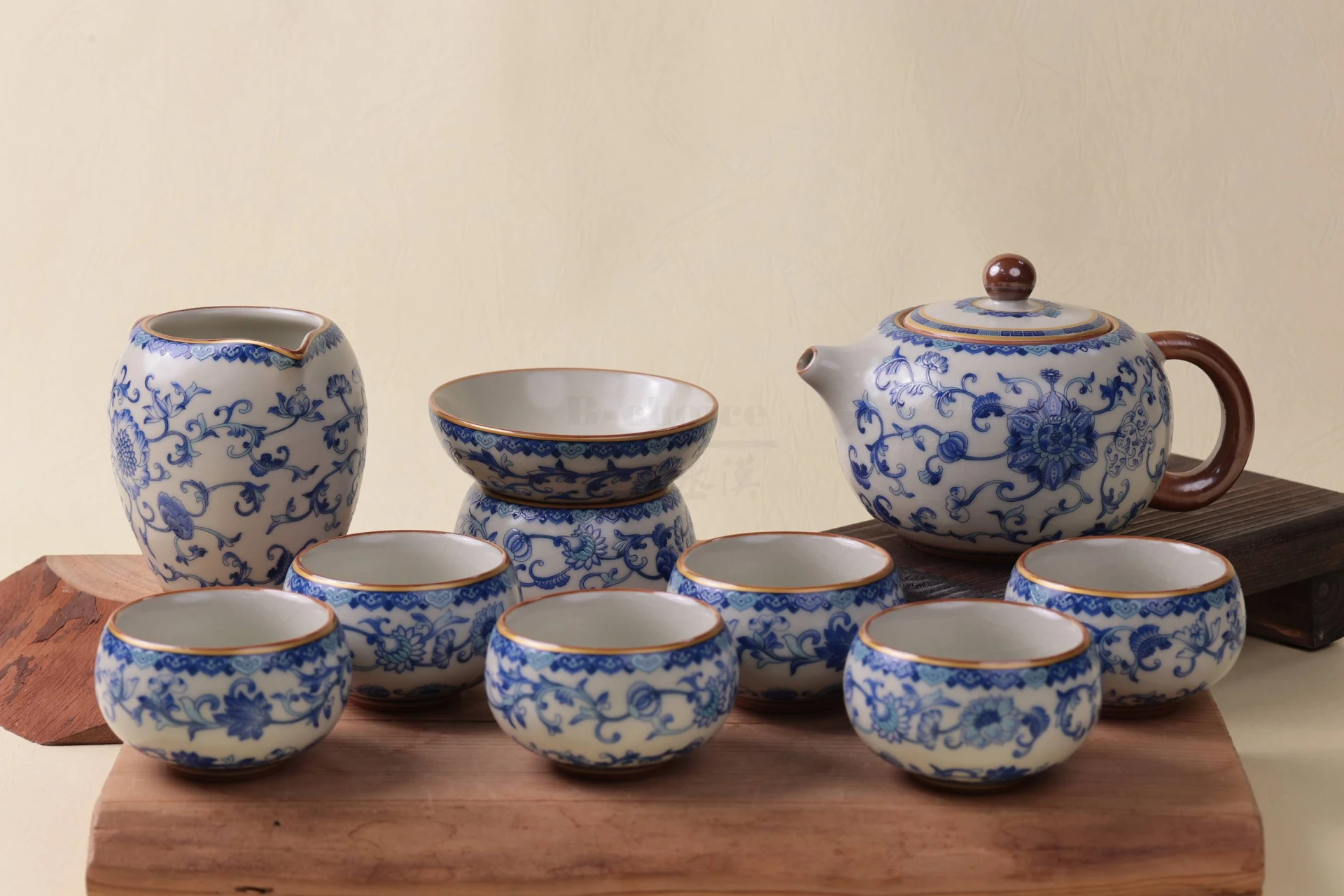 汝窯米黃青花西施10入禮盒