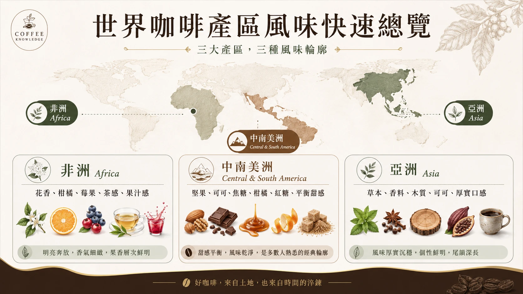 非洲、中南美洲、亞洲咖啡產區風味差異總覽