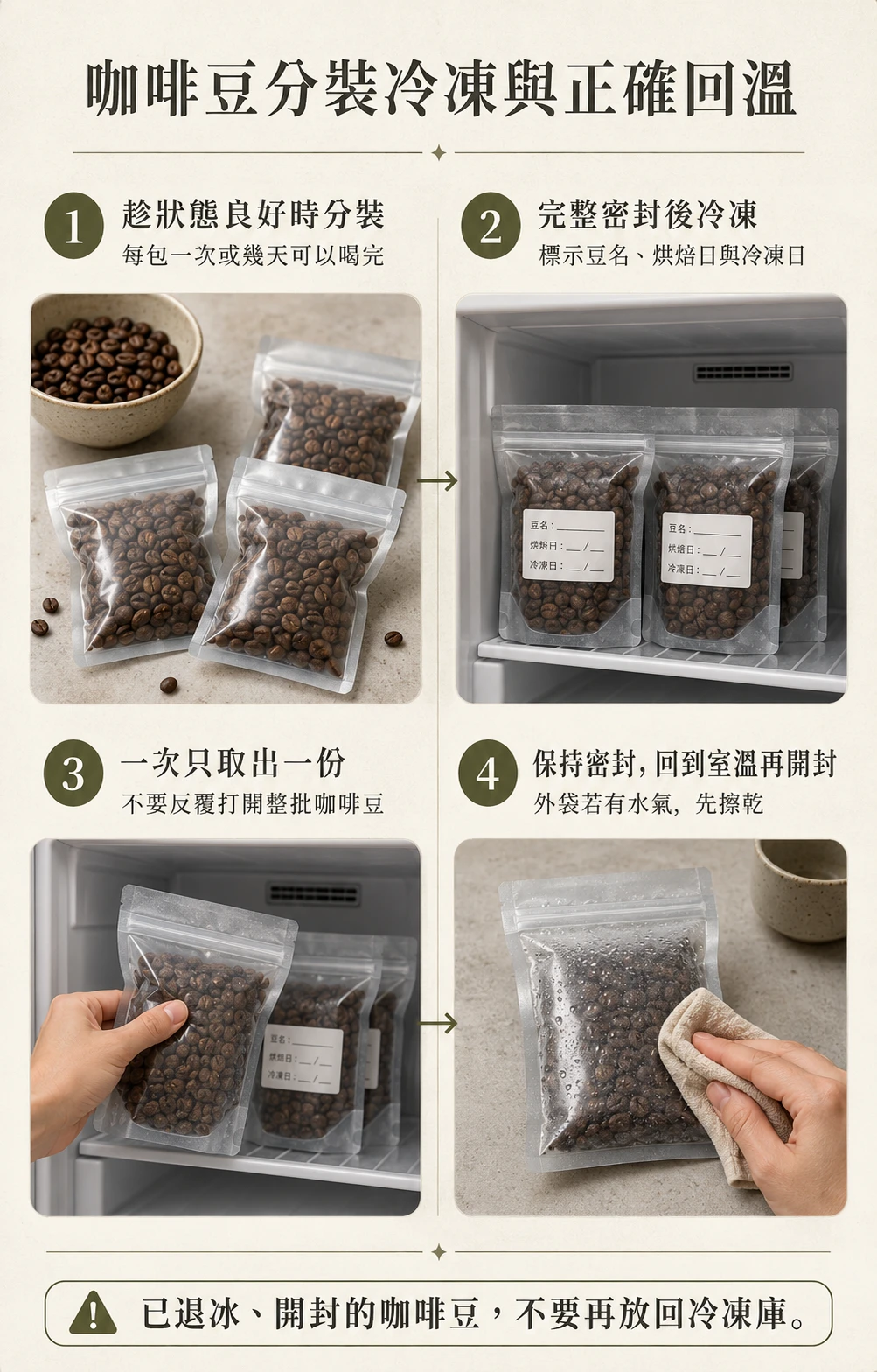 咖啡豆分裝冷凍與密封回溫的正確流程