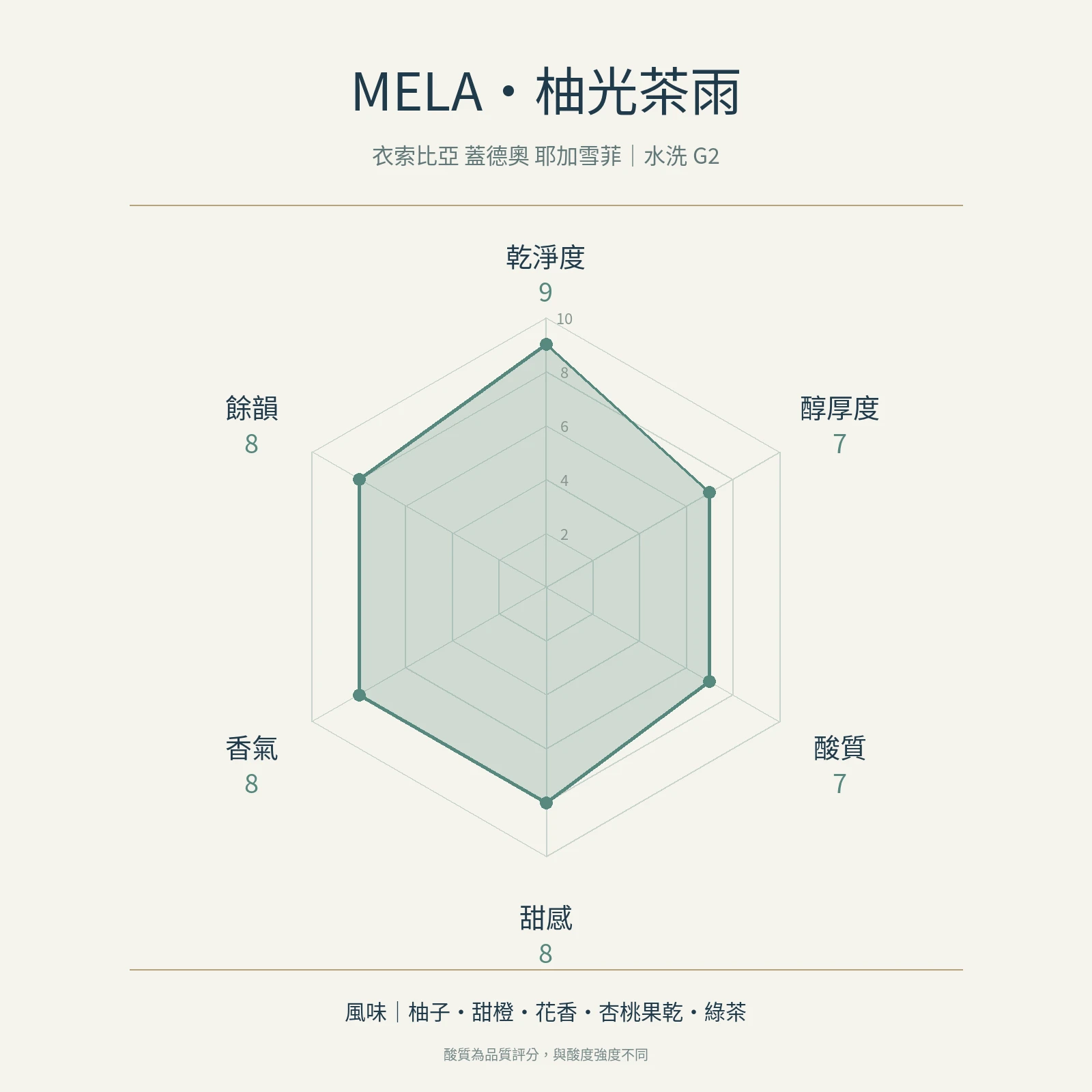 MELA・柚光茶雨風味雷達圖
