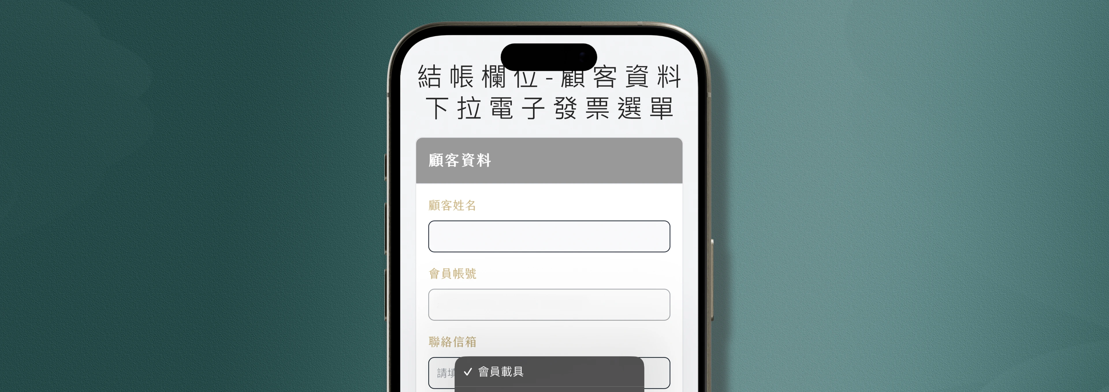 結帳顧客資料與電子發票選單示意圖