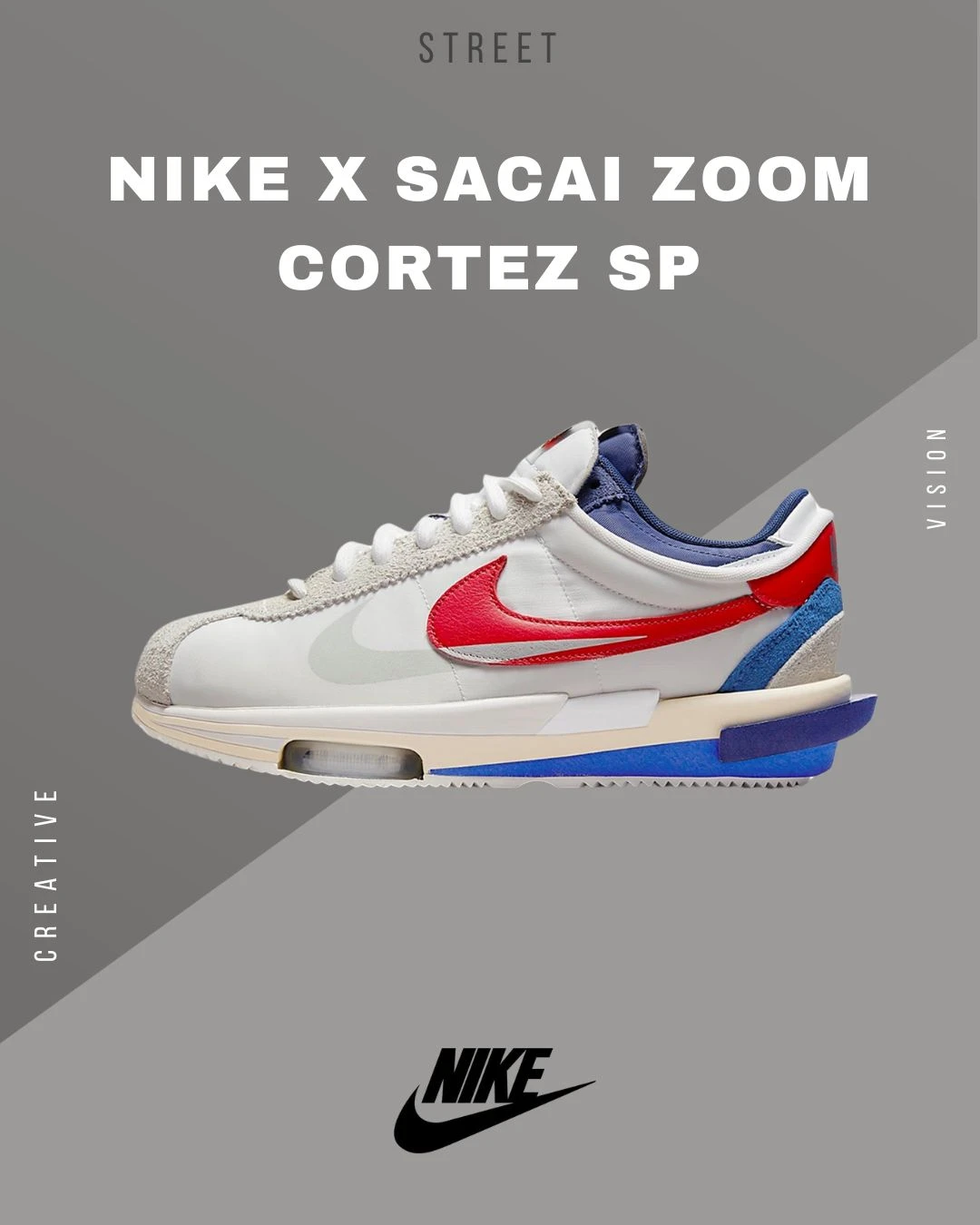 【現貨】NIKE X SACAI ZOOM CORTEZ SP 阿甘白紅藍 DQ0581-100