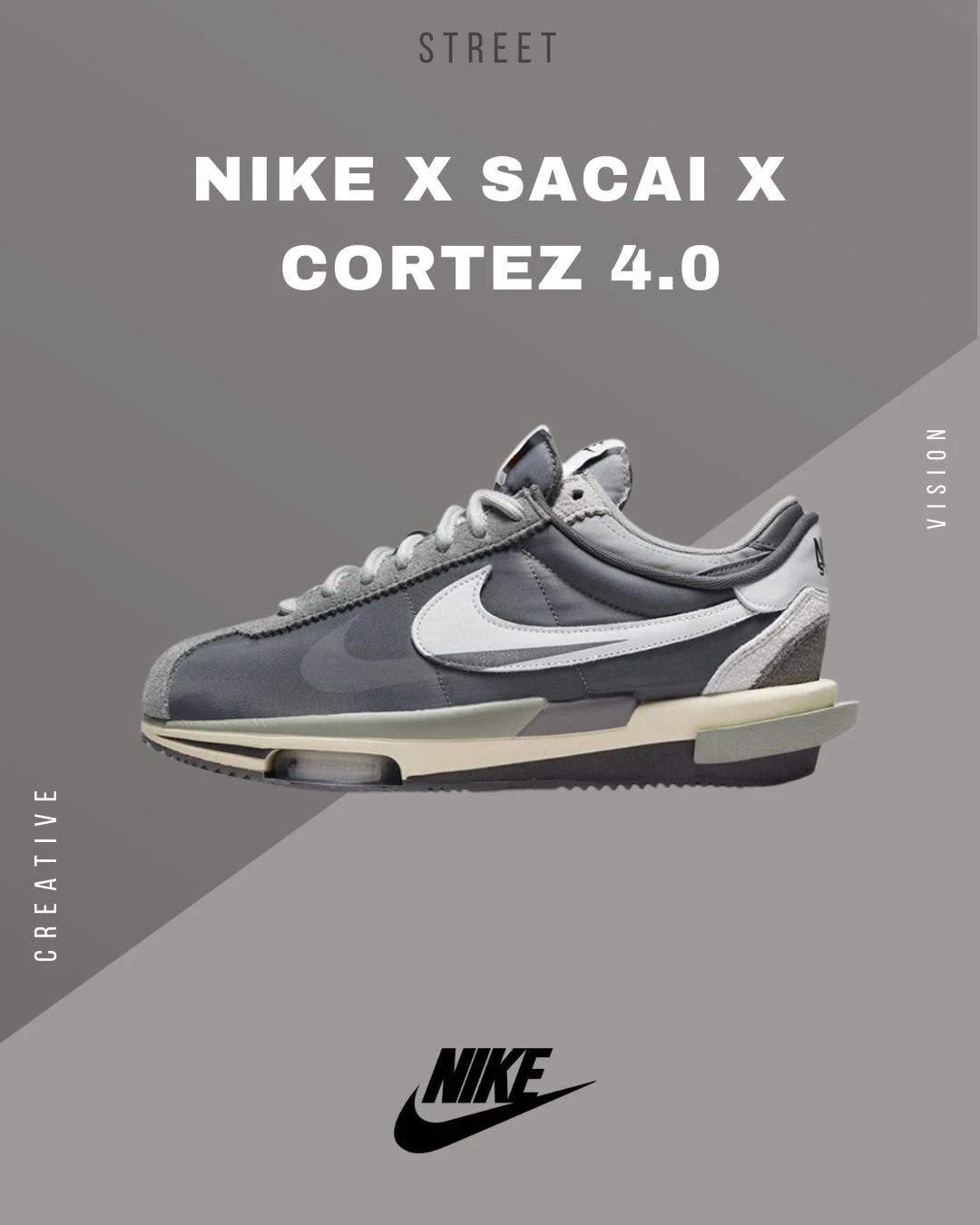 【現貨】NIKE X Sacai Cortez 4.0 Iron Grey 復古鐵灰白 DQ0581-001