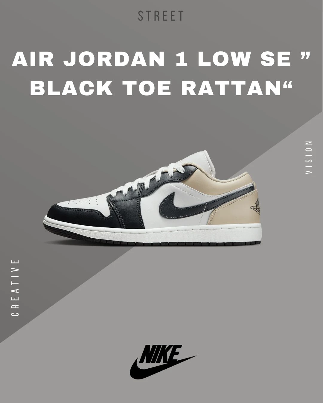 【現貨】Air Jordan 1 Low SE ”Black Toe Rattan“復古卡其 553558-153