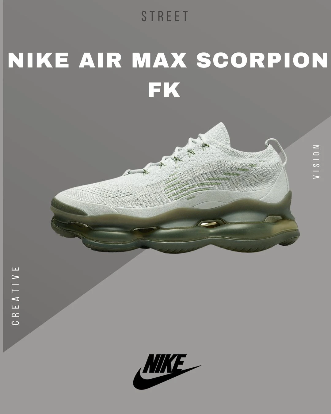 Nike Air Max Scorpion FK銀灰綠緩震透氣編織厚底大氣墊
