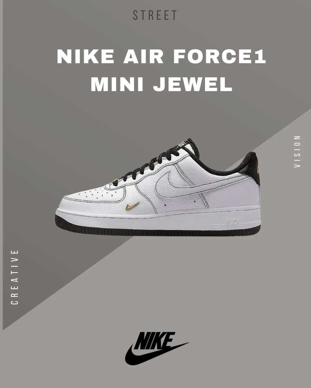 【現貨+預購】NIKE Air force1 mini jewel 白黑小金勾反車線 IB6543-101