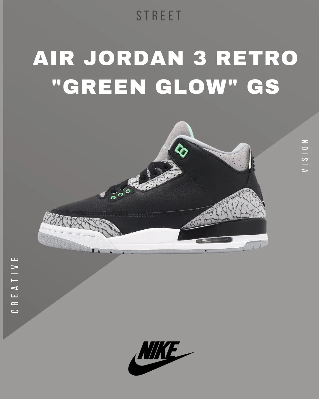 Air Jordan 3 Retro "Green Glow" GS爆裂紋綠光黑綠DM0967-031