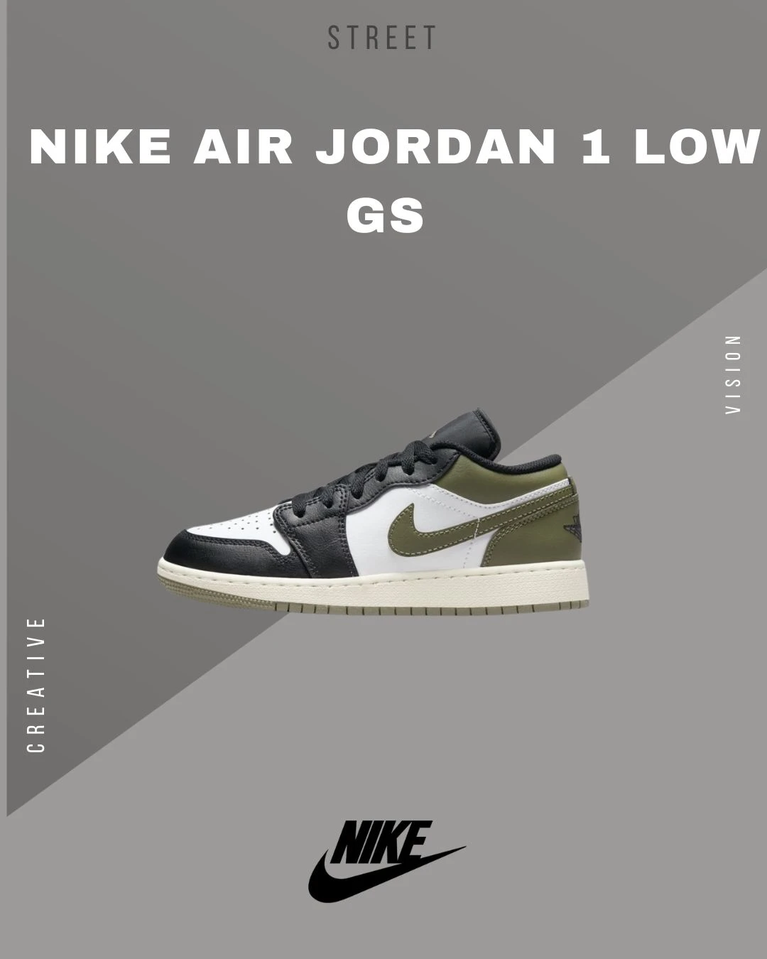 NIKE 休閒鞋Air Jordan 1 Low GS 黑橄欖綠AJ1 一代553560-092