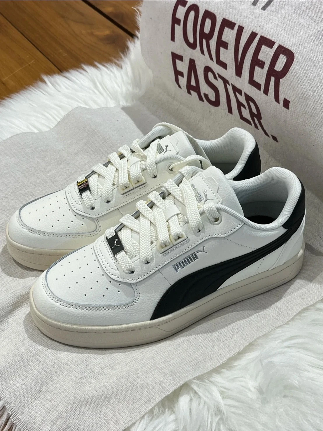 PUMA Caven 2.0 Lux 男鞋女鞋米白棕皮革仿舊奶油底395016-15
