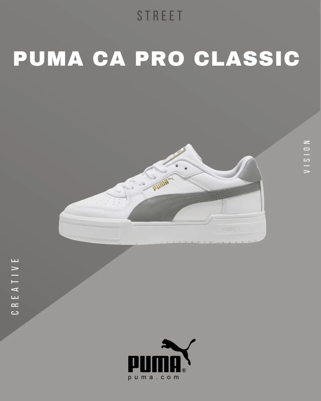 PUMA Ca pro Classic 皮革厚底灰邊小白鞋380190-46