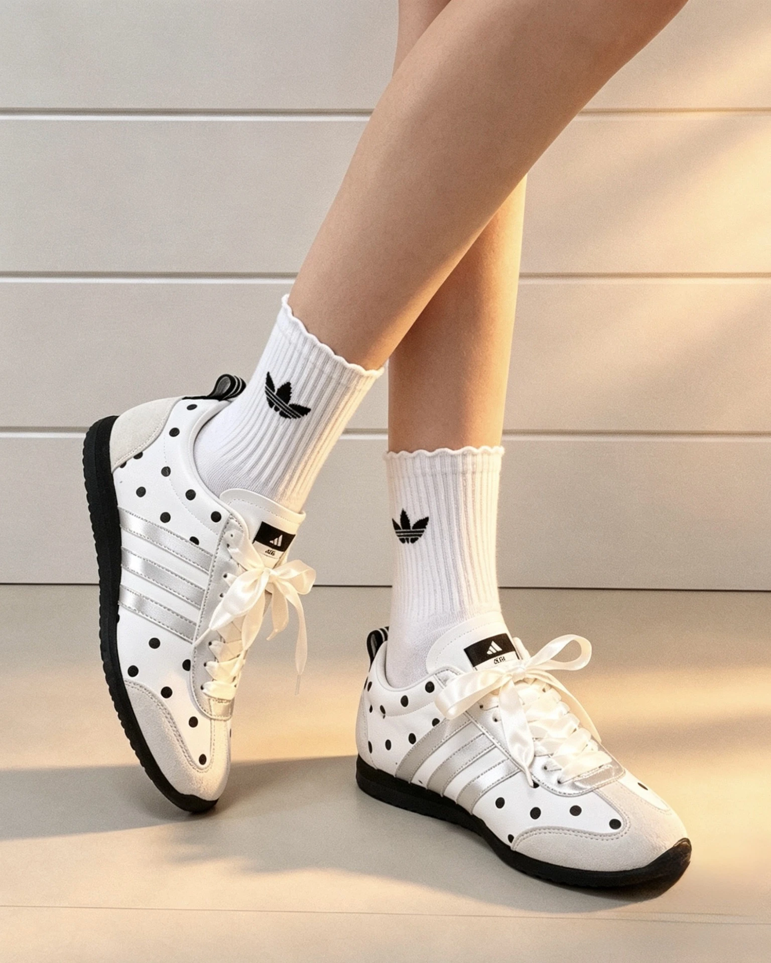 【訂製球鞋】ADIDAS潑點緞帶小白鞋