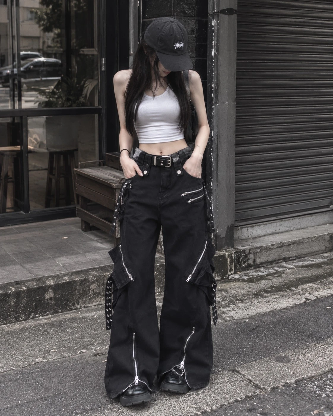 暗夜機能重工拉鍊工裝褲