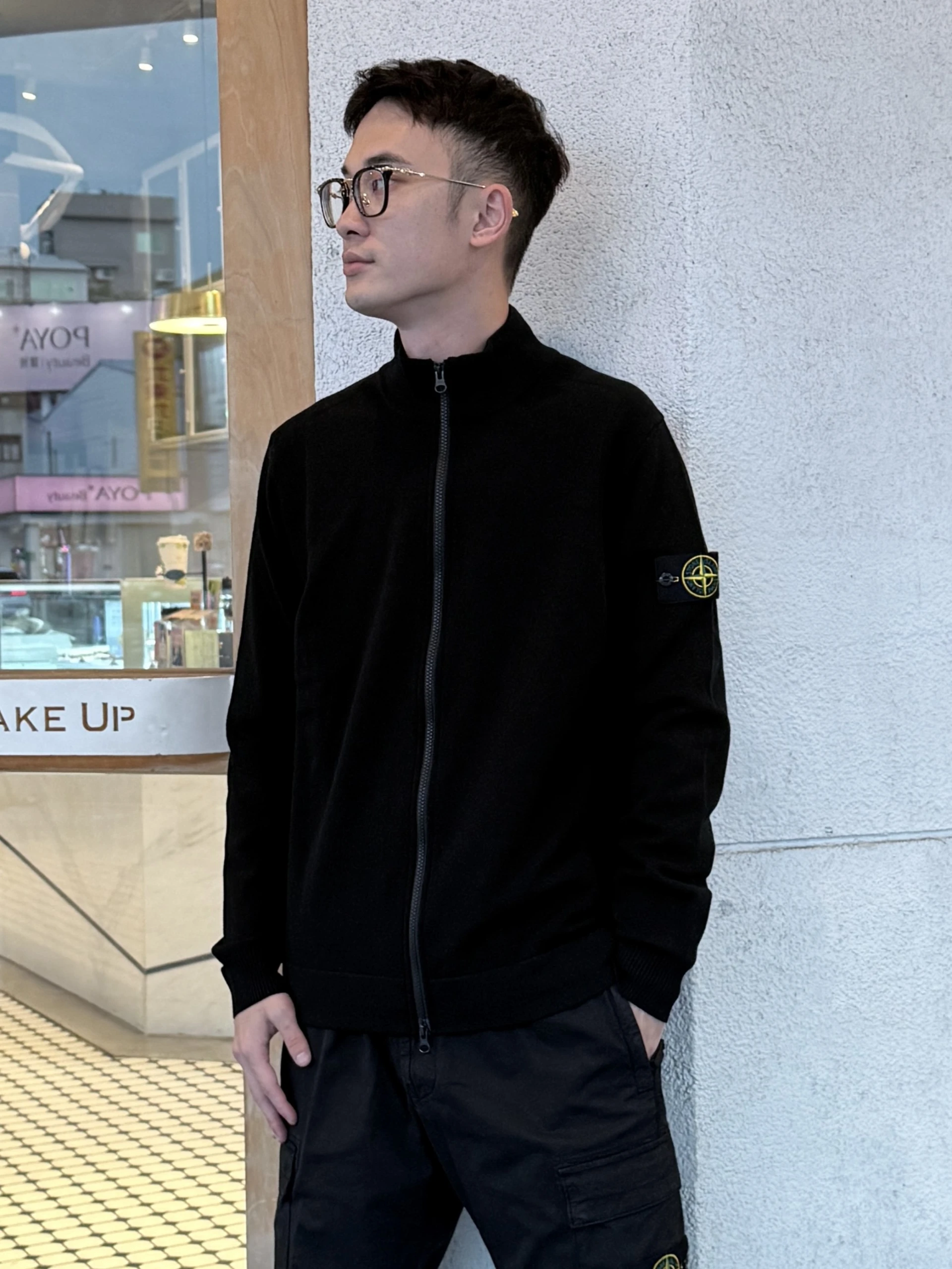 Stone Island 羅盤臂章立領針織外套(黑)