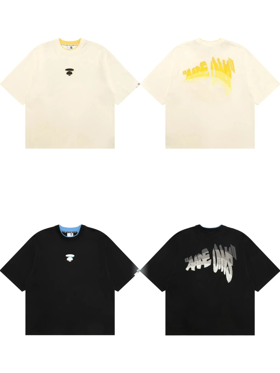 『預購』AAPE ·漸層字母刺繡猿人塗鴉短袖(黑/米白)
