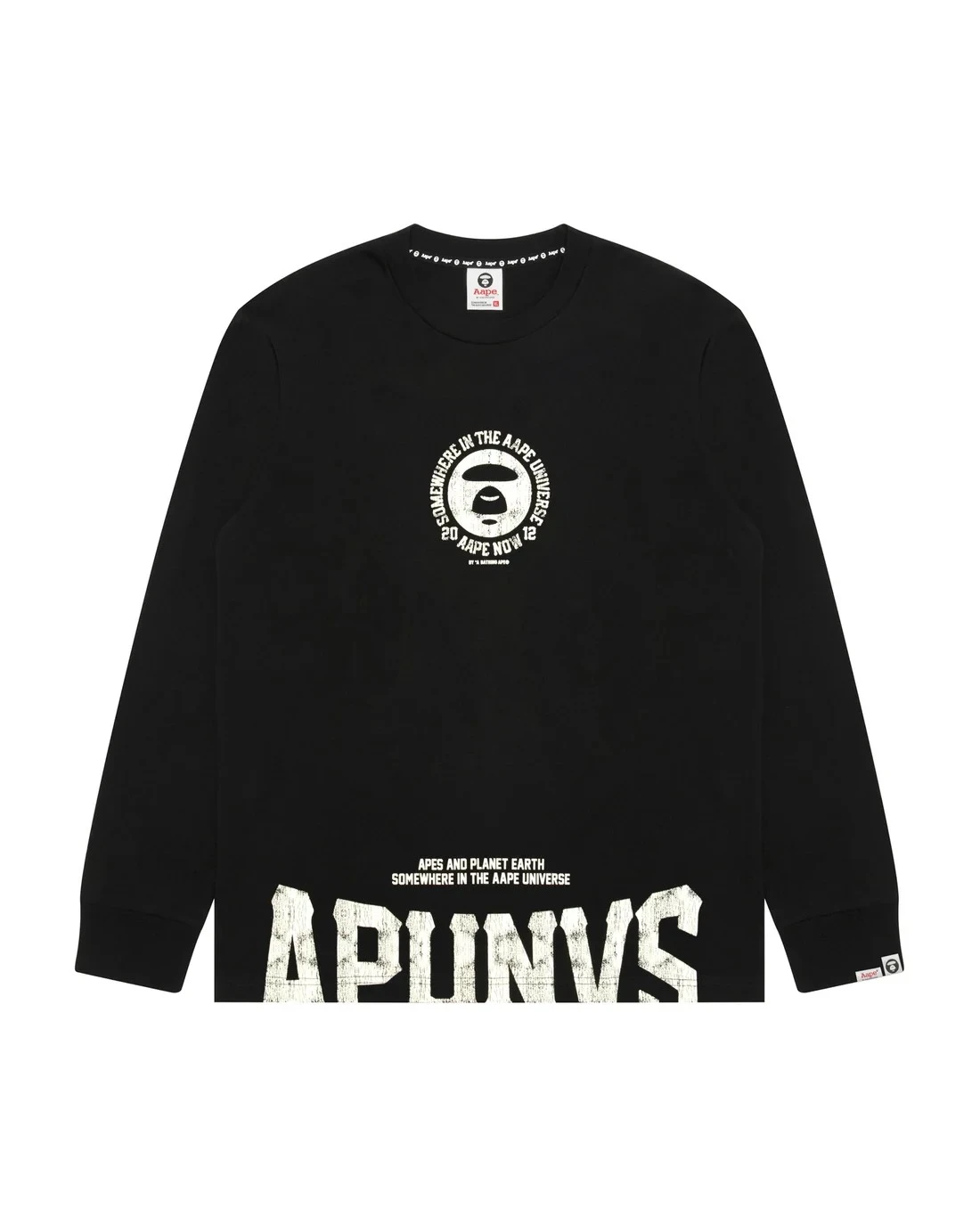 『預購』AAPE ·裂紋字母印花長袖(黑/米白)