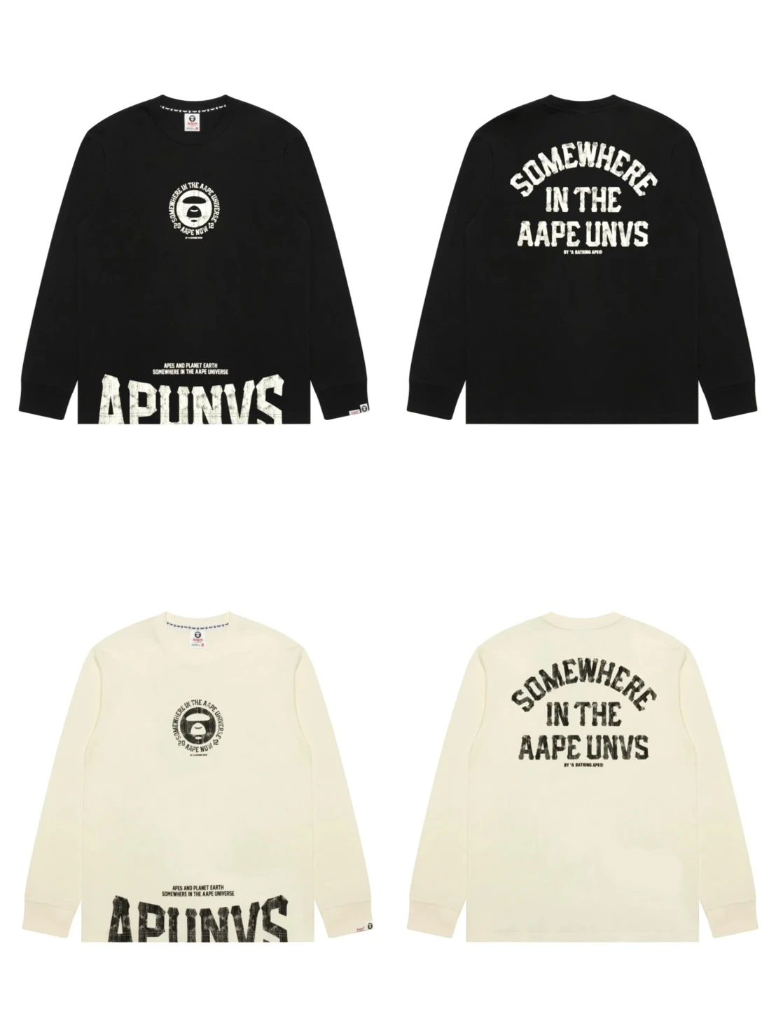 『預購』AAPE ·裂紋字母印花長袖(黑/米白)