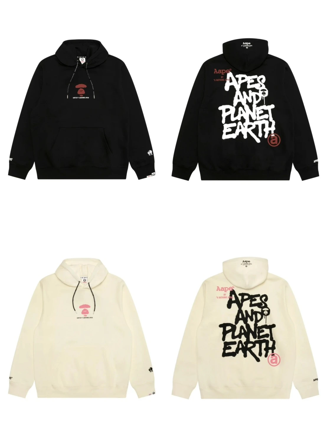 AAPE ·噴漆塗鴉加絨連帽衛衣(黑/米白)
