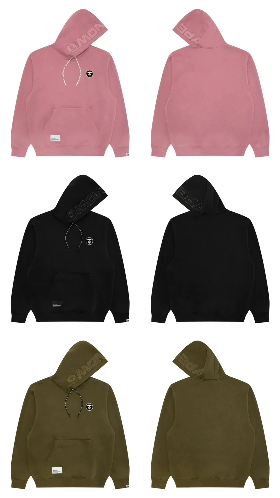 AAPE· 毛巾繡徽章連帽衛衣(黑/卡其/粉)
