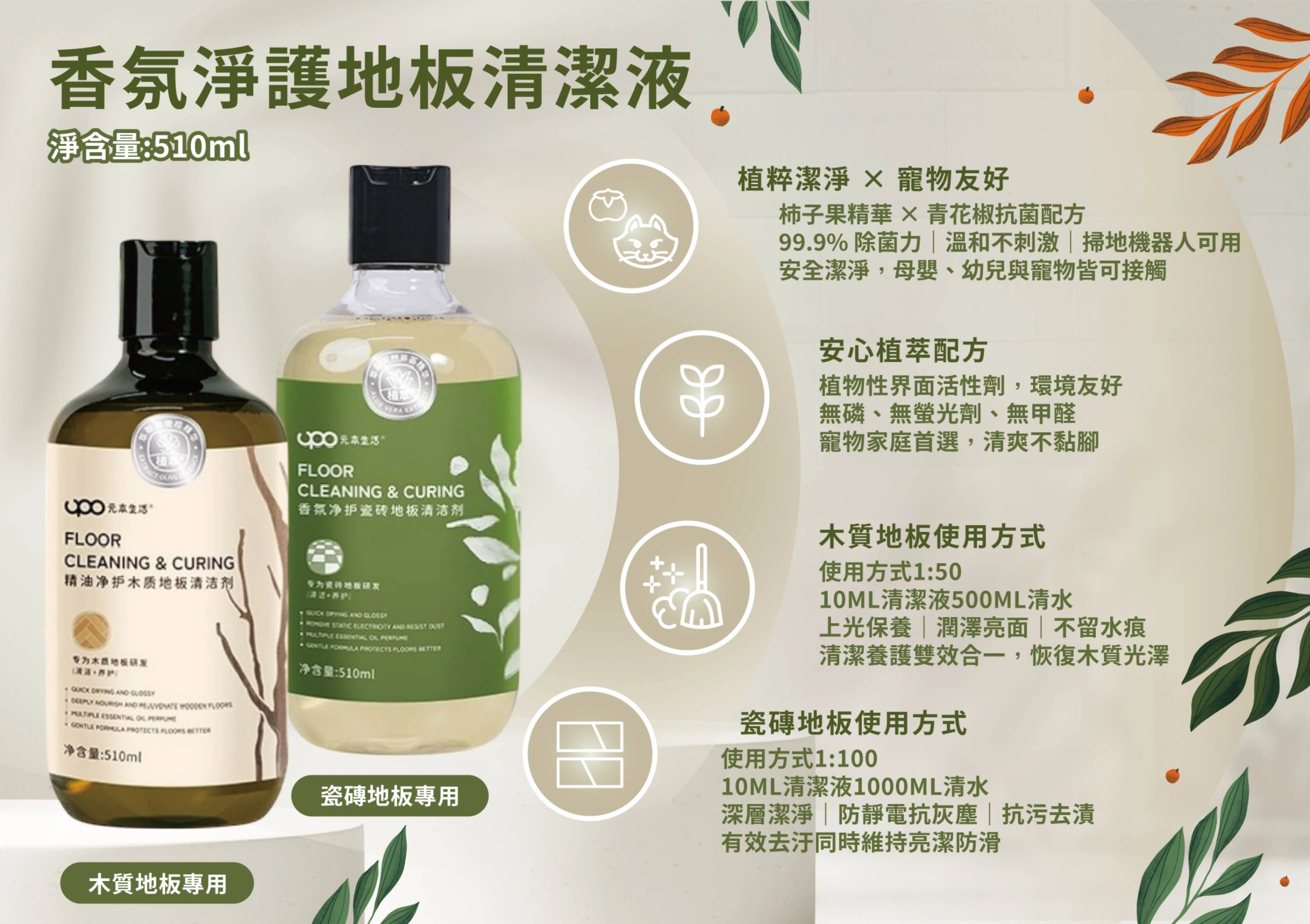 心選-香氛淨護地板清潔液(磁磚地板 、木質地板)510ml/瓶