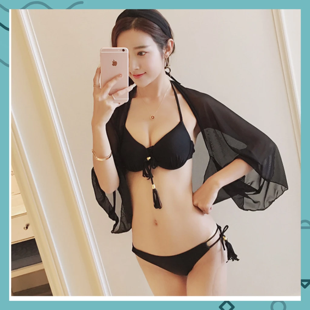 黑色流蘇三件式比基尼