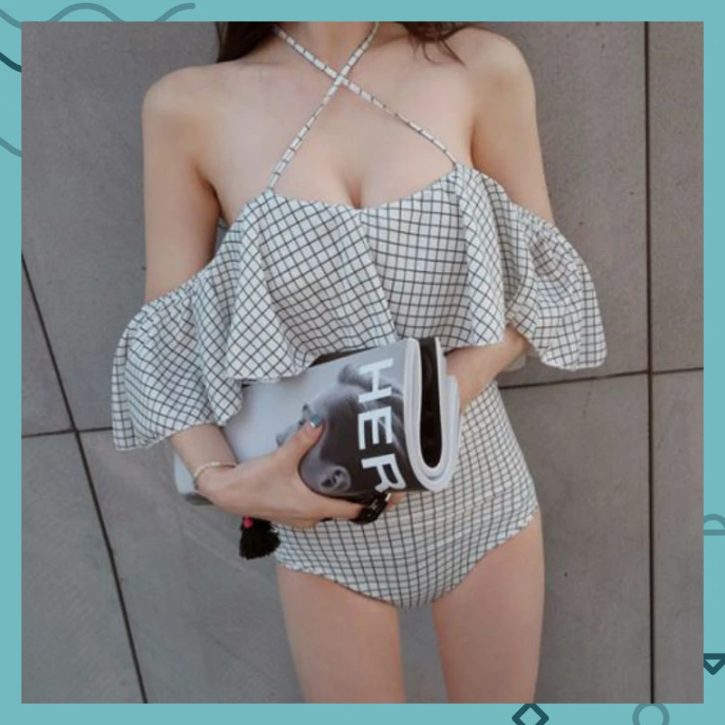 格紋連身泳衣
