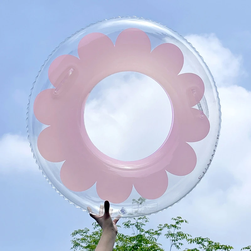 透明粉色小花泳圈