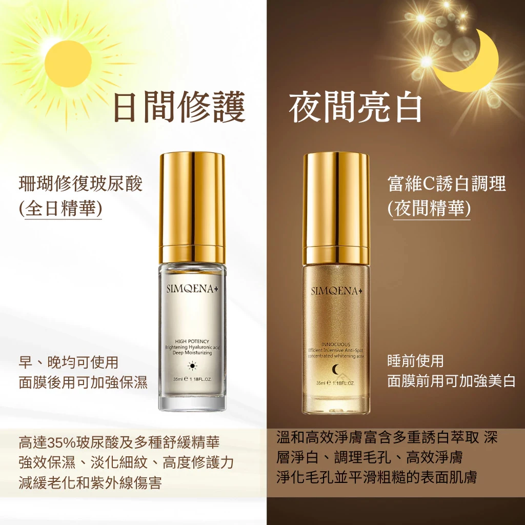 激推必買｜高回購超亮白｜淨膚調理毛孔《日夜亮白調理精華液》SIMQENA玻尿酸美白保濕精華原液