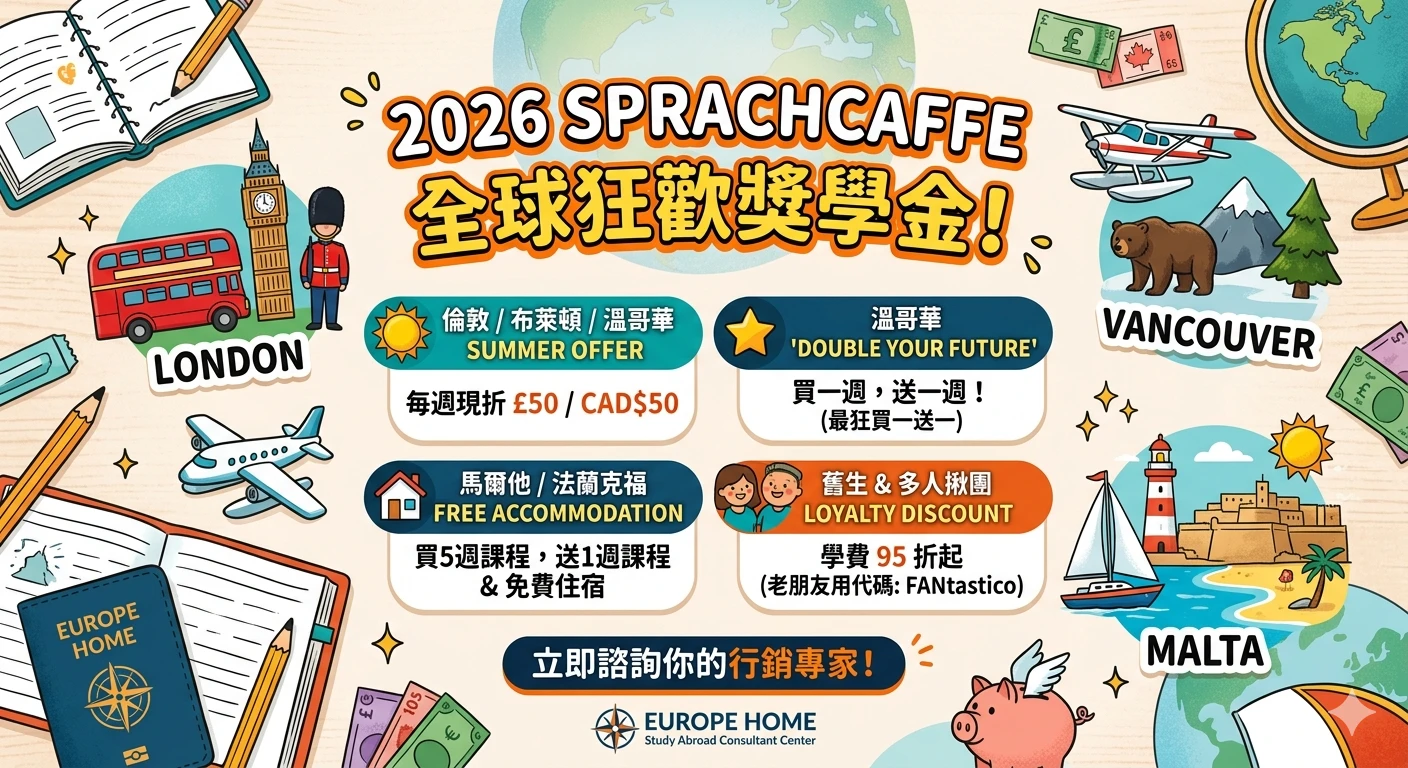 ✈️ 【歐洲家推薦】SPRACHCAFFE 2026 全球狂歡獎學金：把錢變成你喜歡的國際競爭力！