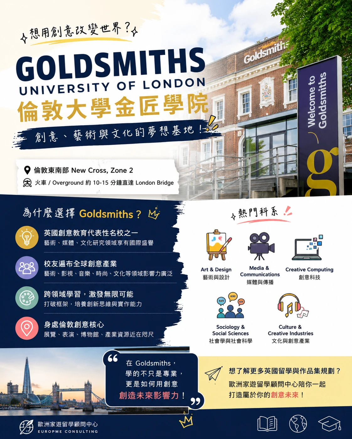 🎨 如果創意有一座夢幻校園，那它很可能叫做 Goldsmiths！