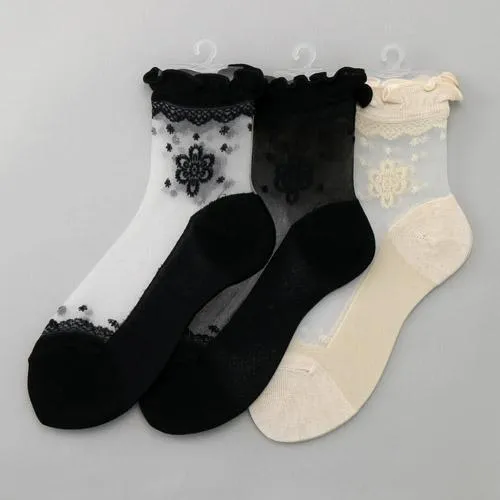 現貨＆發票🌷花日屋🌷日本製襪 花圖騰 蕾絲 花邊 日本襪 點點 泡泡 日系穿搭 單色 短絲襪 花系 水晶襪 玻璃絲襪 棉