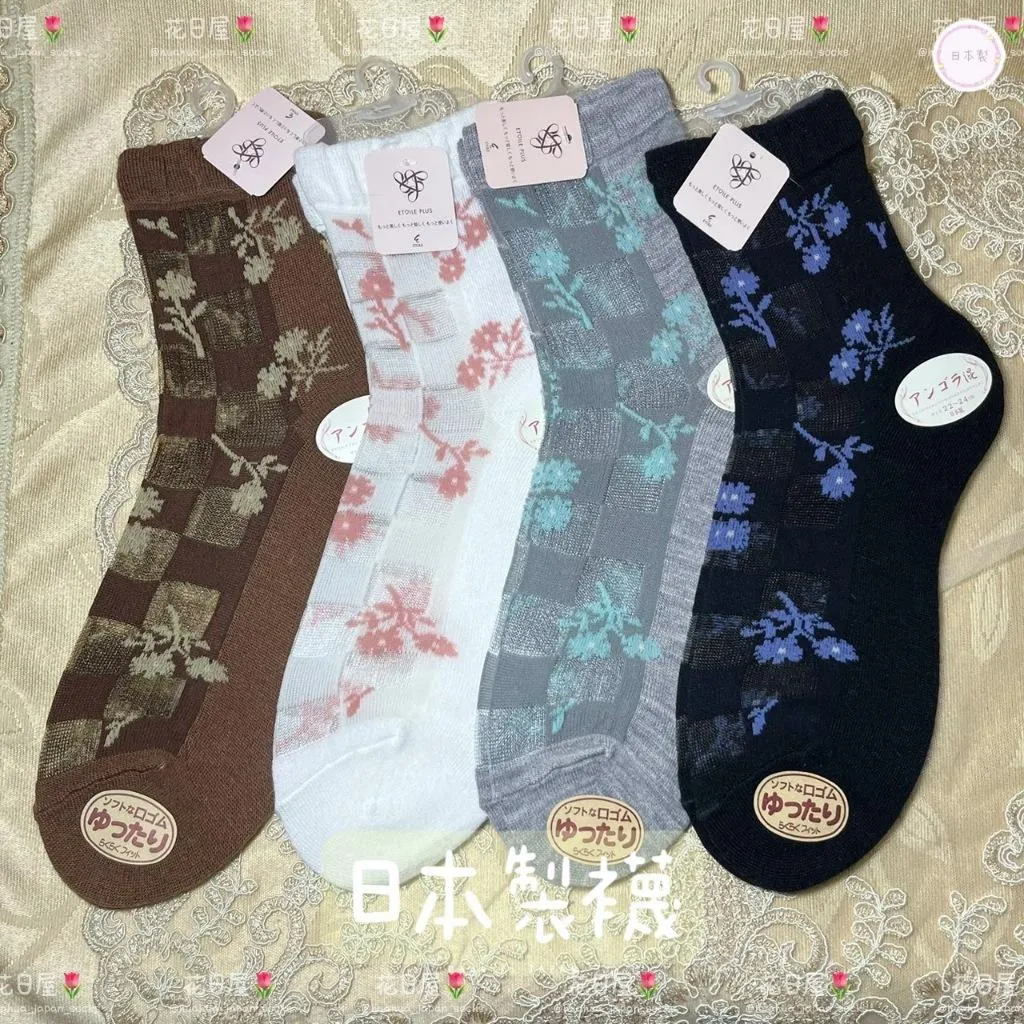 發票＆現貨🌷花日屋🌷日本製 碎花襪 格紋 格子 花紋 透明 日本 日系品牌 長絲襪 長襪 浪漫薔薇 日本代購 鬆口襪 襪