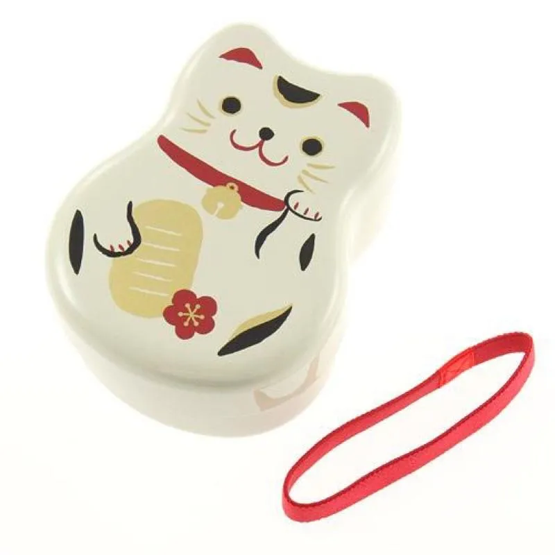 日本製 HAKOYA 招財貓餐盒 便當盒 二層便當盒 附餐具 附叉子 520ml 日本進口 兩層飯盒 黑貓白貓飯盒