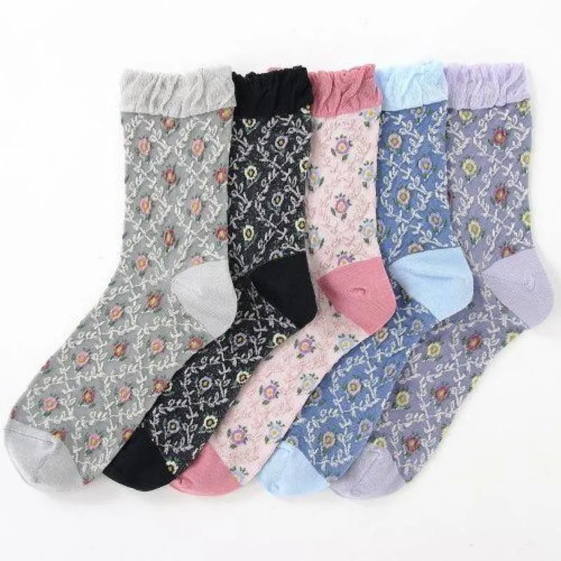 *現貨粉色賣完為止*日本製 滿版 刺繡立體 花襪 日系襪 日襪 長襪 短襪 泡泡 玫瑰 紫色 粉色 復古 棉襪