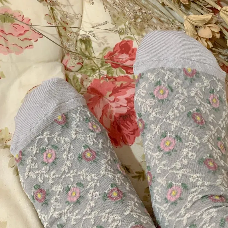 *現貨粉色賣完為止*日本製 滿版 刺繡立體 花襪 日系襪 日襪 長襪 短襪 泡泡 玫瑰 紫色 粉色 復古 棉襪