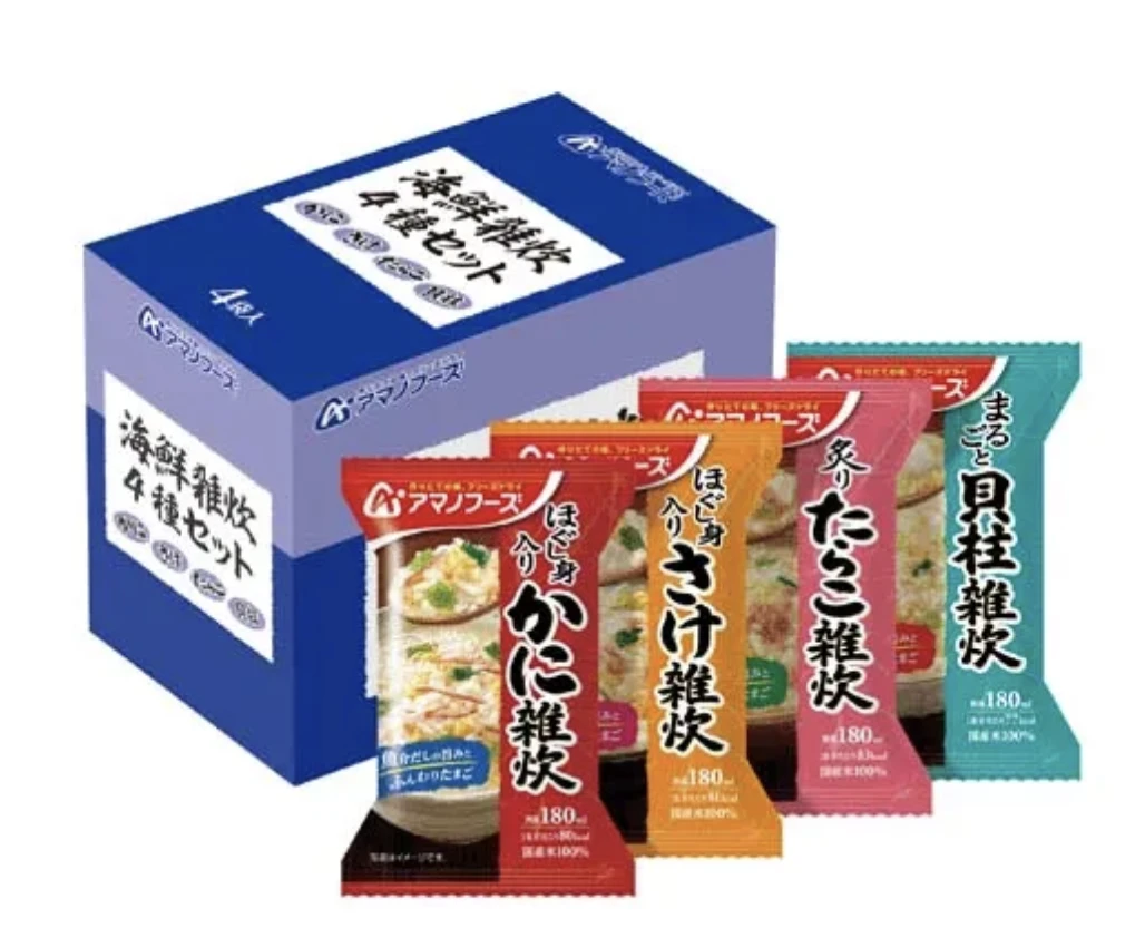 露營防災 天野 3種口味 沖泡 雜炊 鮭魚/蟹肉/明太子 盒裝 四種口味 AMANO 海鮮粥 日本 低卡
