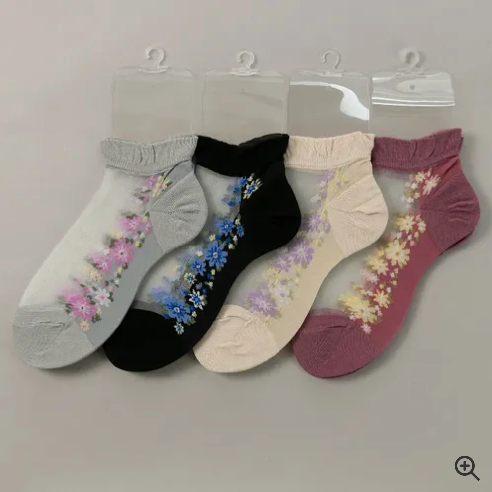花日屋🌷日本製襪 長襪 長筒襪 日本 玻璃絲襪 玻璃玫瑰花 絲質 襪子 蕾絲 日系穿搭 透膚襪 耐穿 透氣 絲襪