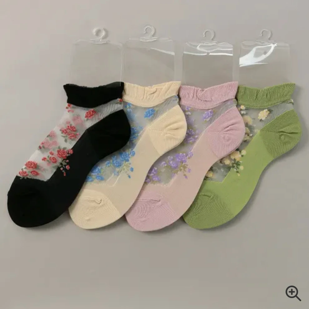 花日屋🌷日本製襪 長襪 長筒襪 日本 玻璃絲襪 玻璃玫瑰花 絲質 襪子 蕾絲 日系穿搭 透膚襪 耐穿 透氣 絲襪