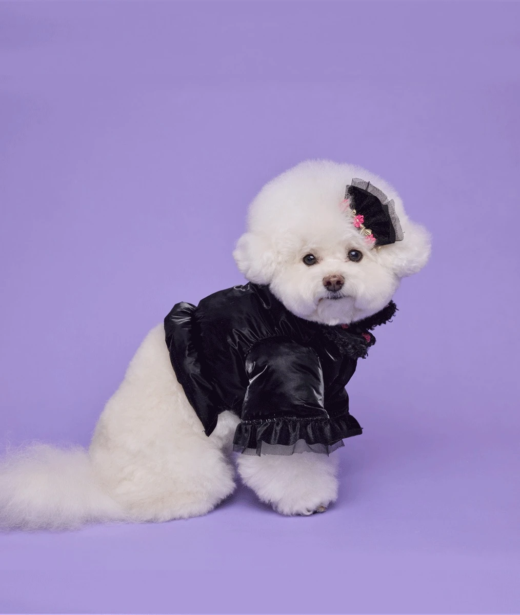 【COMOCOMO】Rose black padding 玫瑰短版黑色羽絨衣