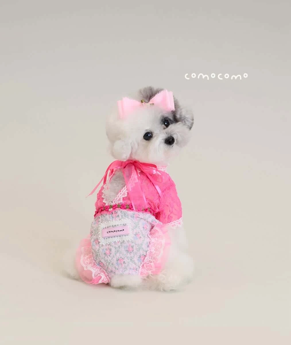 【COMOCOMO】Pink Secret 桃氣蕾絲花卉連身褲