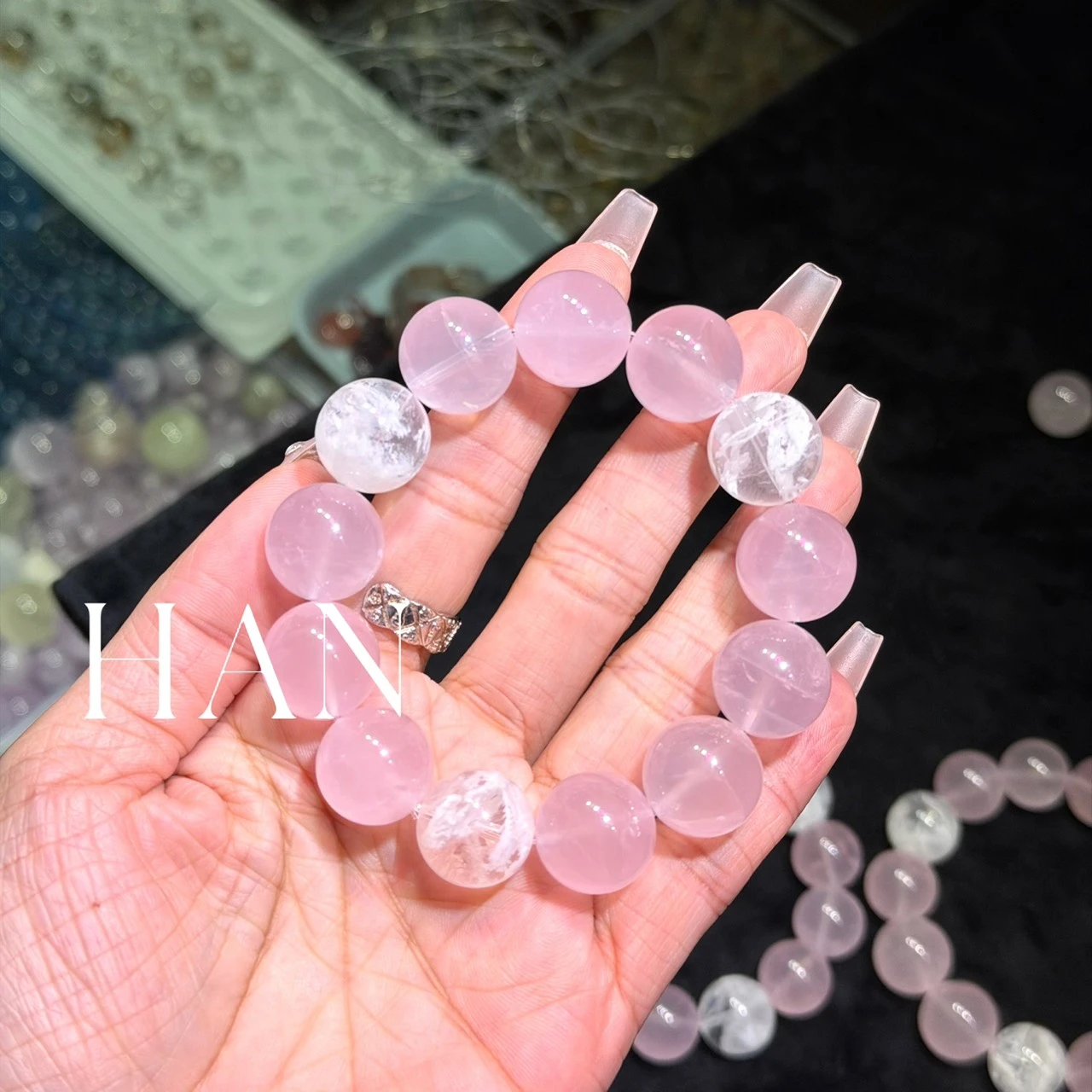 月光薔薇（粉水晶+白幽靈）