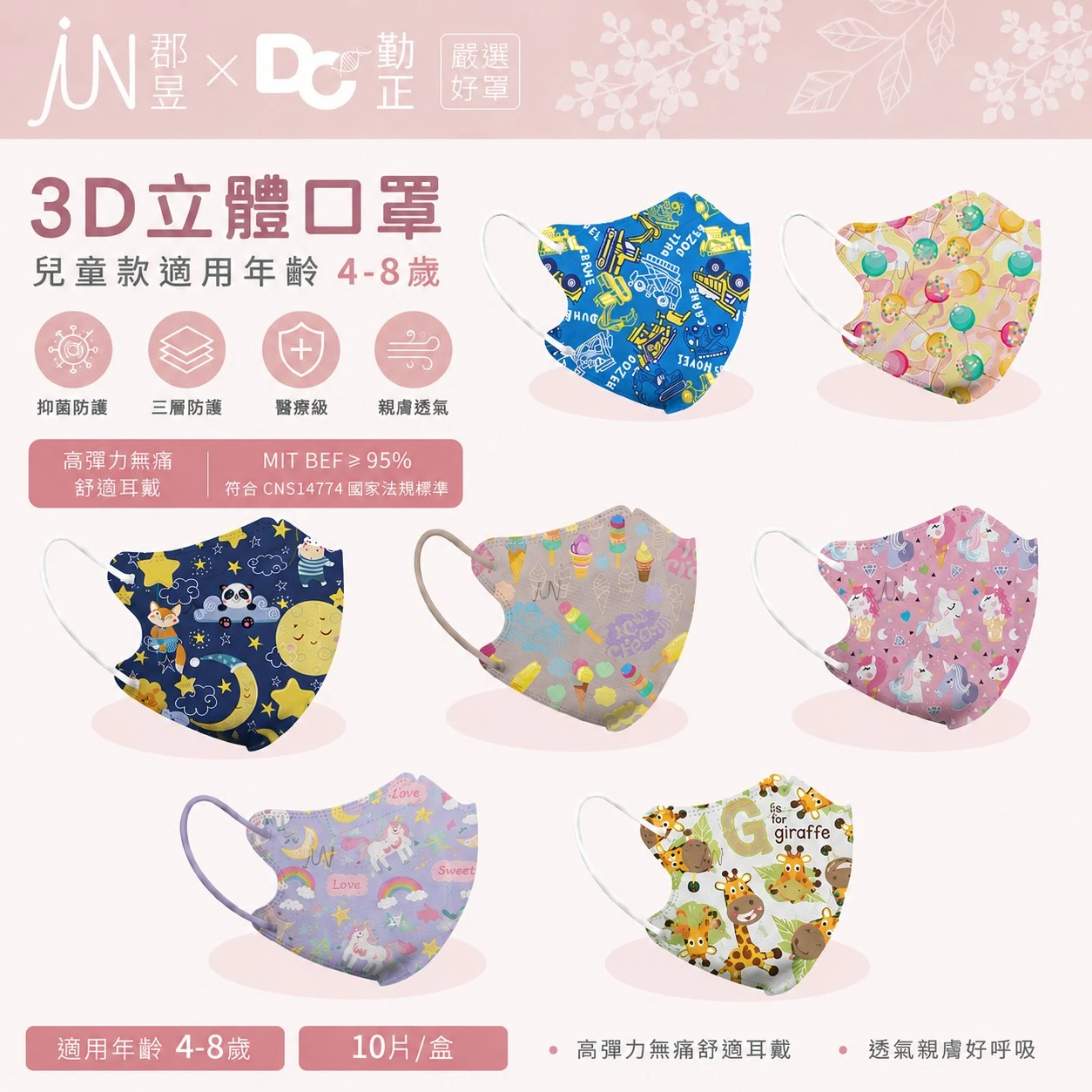【 郡昱兒童3D】 4-8歲 立體 透氣 醫療口罩 台灣製⭐ 10入/袋⭐