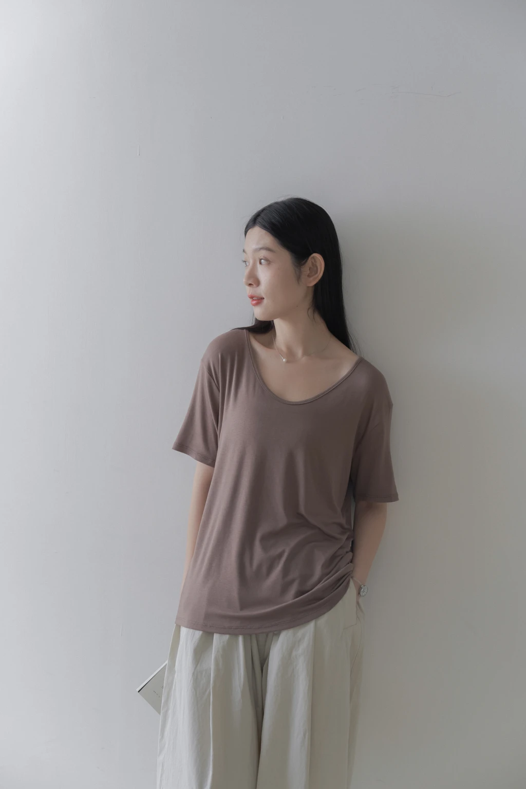 4ST03-着まわし!極推包色'極簡擺搭超彈力圓領麻糬t / 4 colors