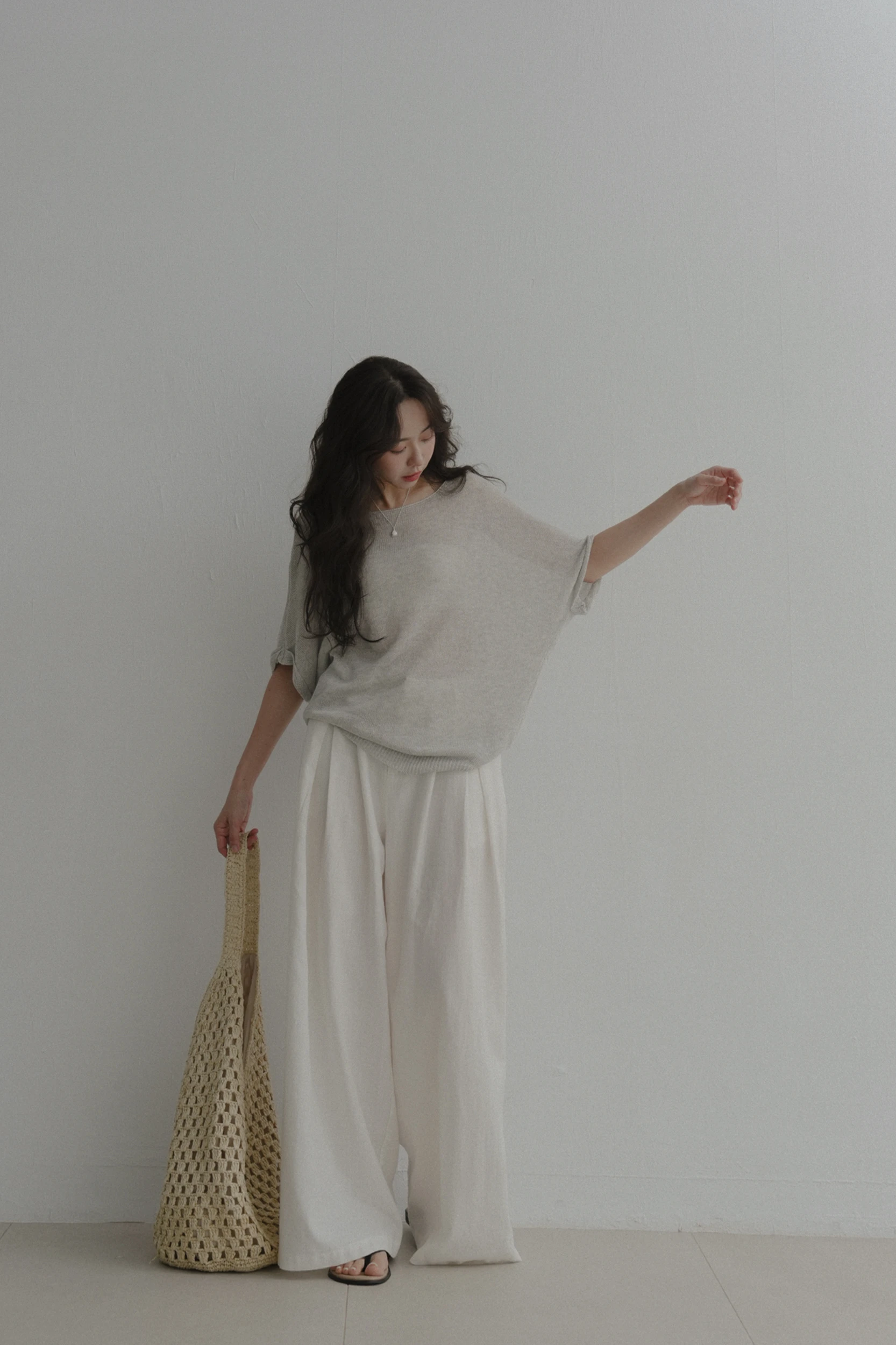 5JL25-老闆私推し！簡約韻味老錢風亞麻大寬褲2 sizes / 2 colors.